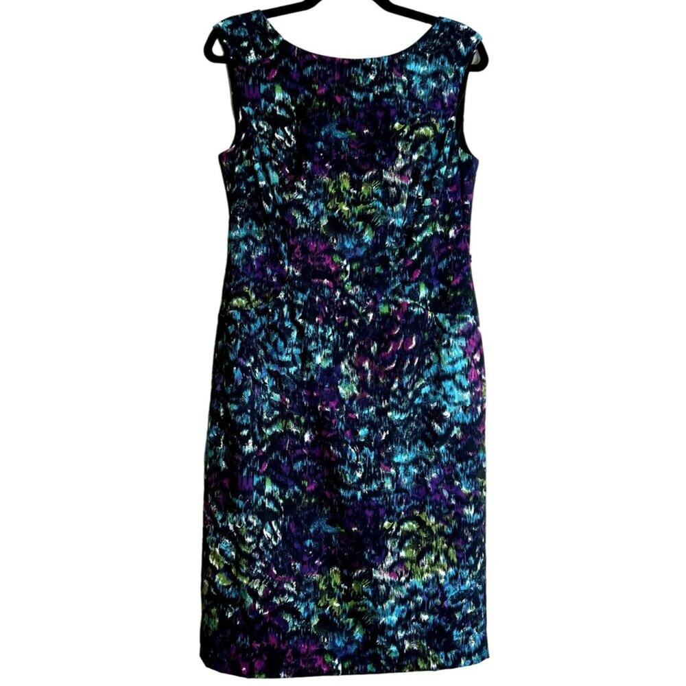 Jones Wear Dress Multicolor Print Boat Neckline Sleeveless Sheath Dress Size 10